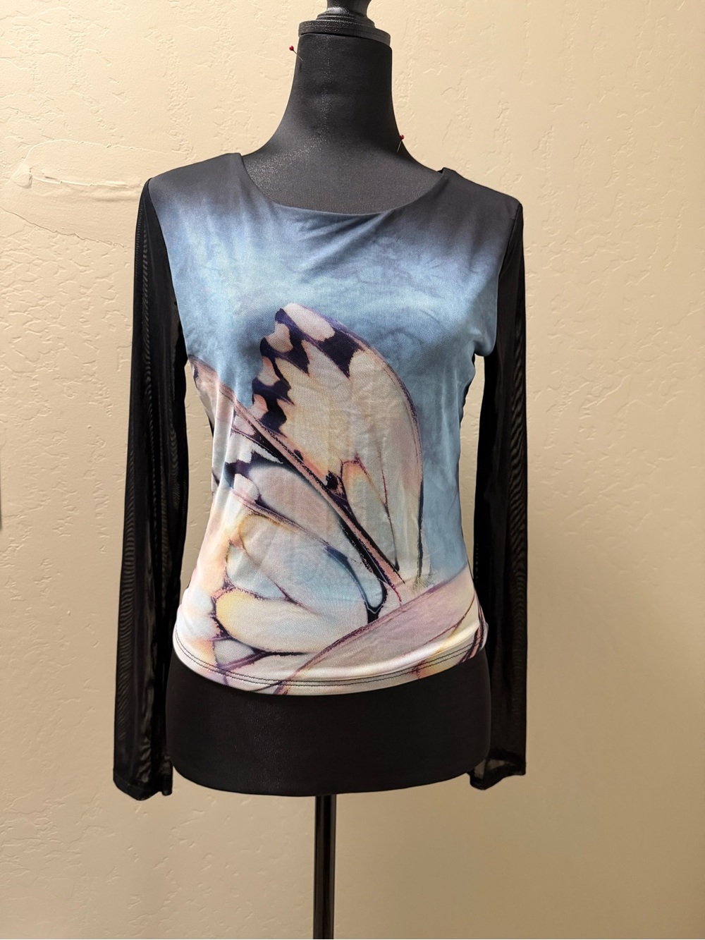Unk Blue and Black Butterfly-Print Long Sleeve Top - Picture 2 of 3